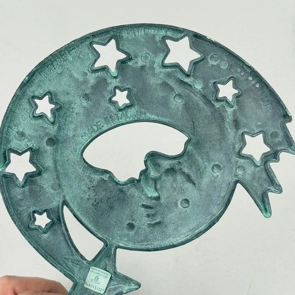 PartyLite Moon and Stars Wall Sconce Candle Holder Verdigris Patina Vintage 8.5" - Picture 6 of 8